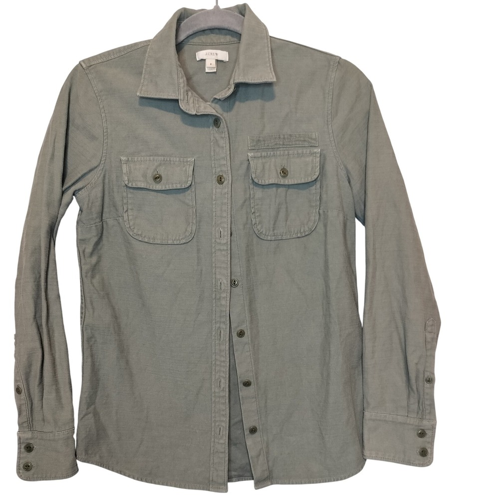J Crew Women's Olive Green Utility Button Up Shirt‎ Long Sleeve Cotton Size S